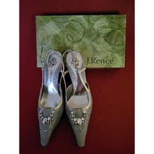 J. Renee Rachael Fabric Silver High Heels Shoes Size 71/2 M